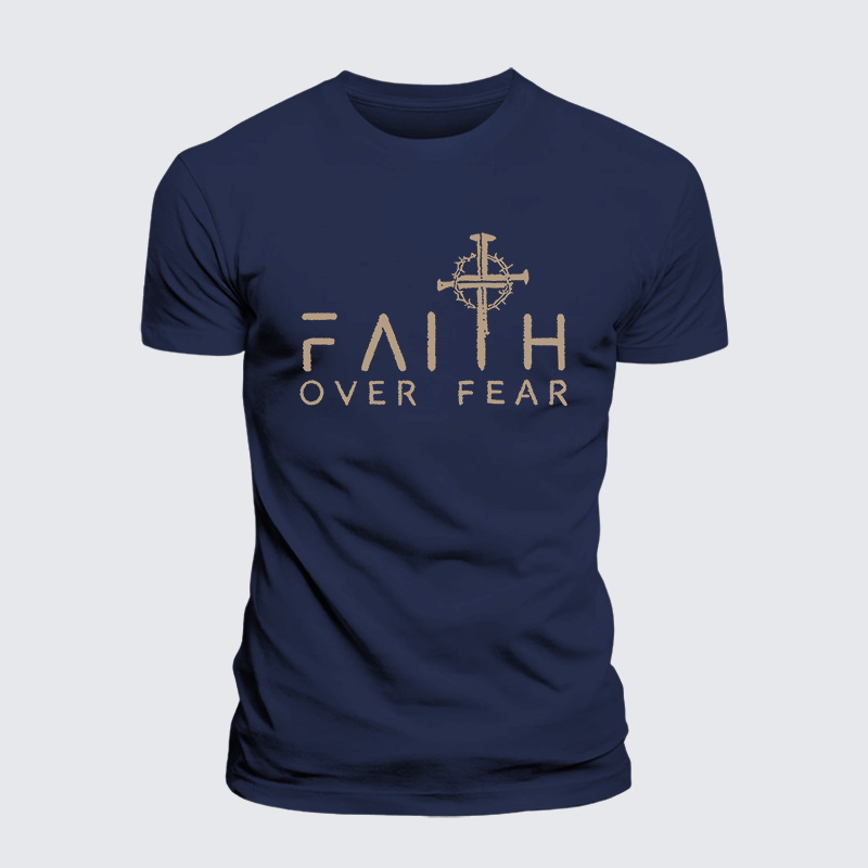 Faith Over Fear Faith Cross Jesus God Christian Premium Mercerized Cotton Tee