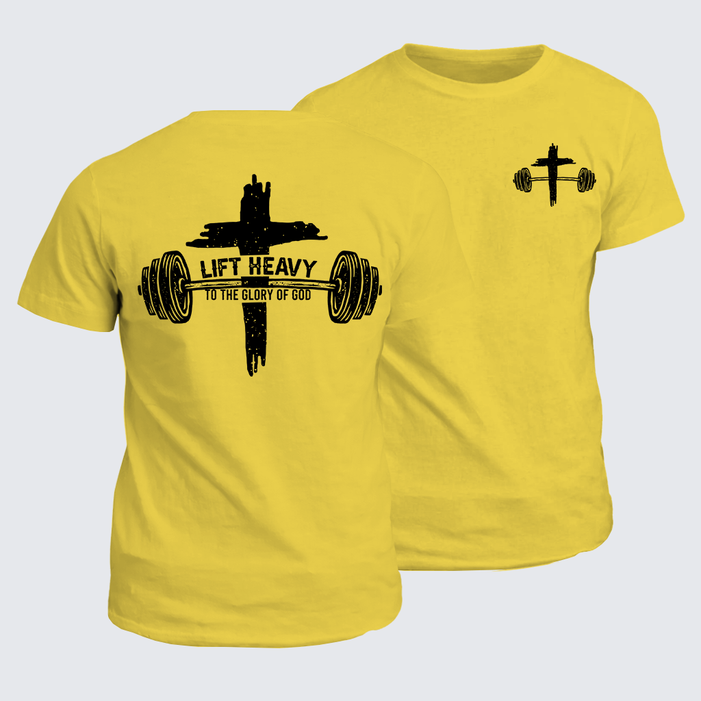 Lift Heavy Glorify God Jesus God Christian Cotton T-Shirt