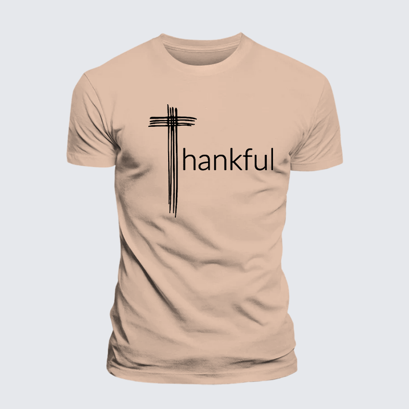 Thankful Cross Jesus God Christian Premium Mercerized Cotton Tee