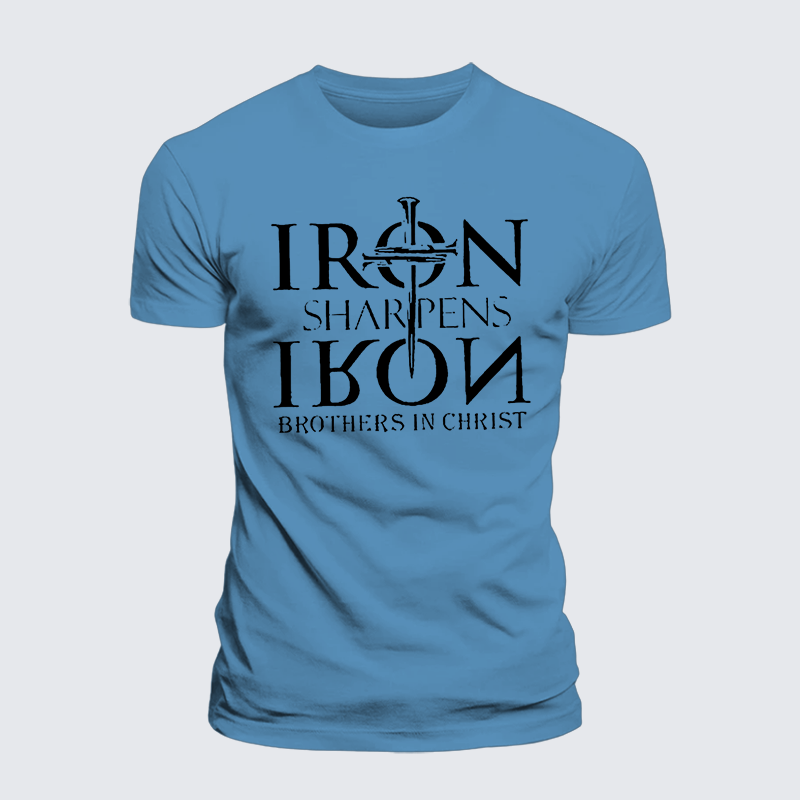 Iron Sharpens Iron Brothers in Christ Jesus God Christian Premium Mercerized Cotton Tee