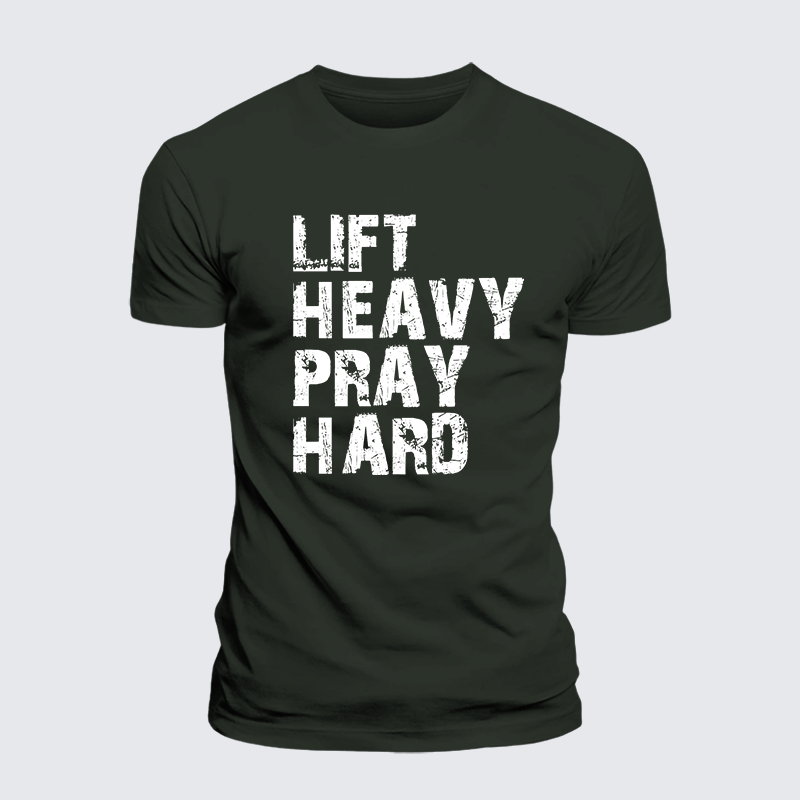 Lift Heavy Pray Hard Gym Jesus God Christian Premium Mercerized Cotton Tee