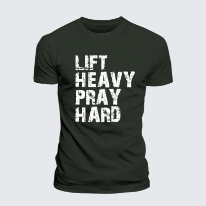 Lift Heavy Pray Hard Gym Jesus God Christian Premium Mercerized Cotton Tee