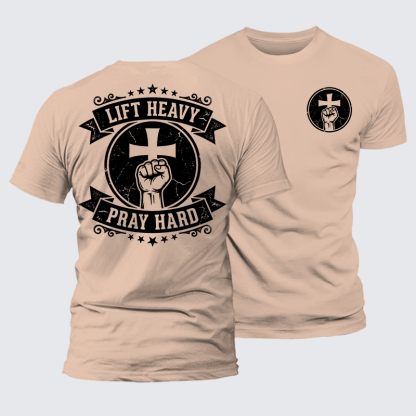 Lift Heavy Pray Hard Jesus God Christian Premium Mercerized Cotton Tee