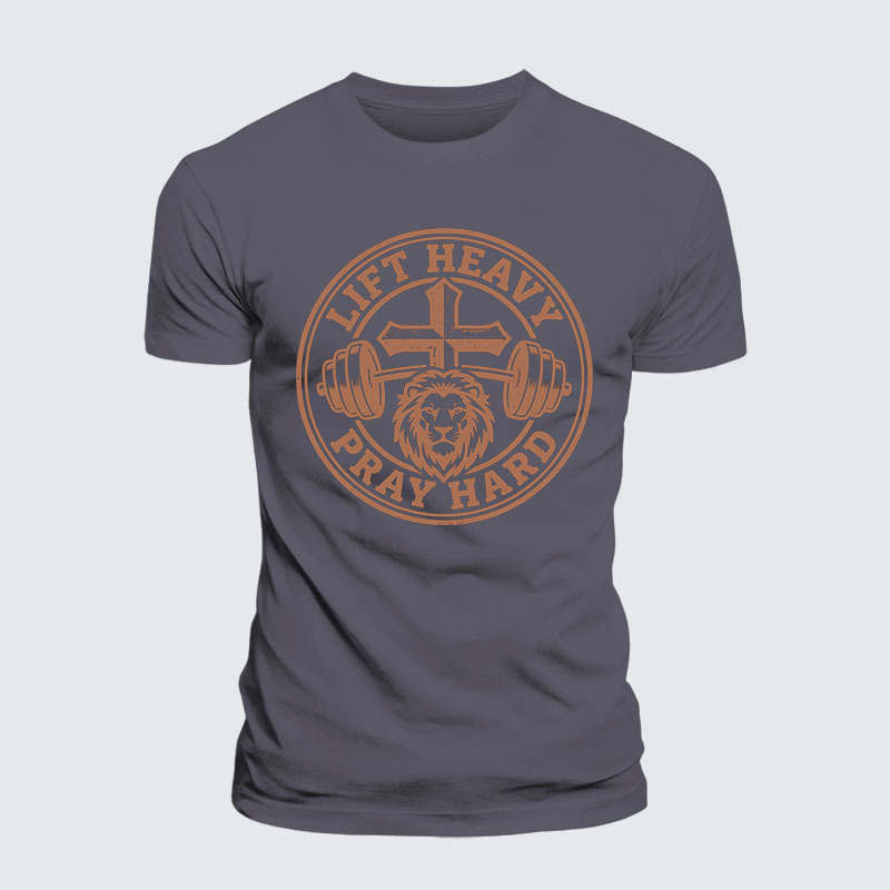 Lift Heavy Pray Hard Jesus God Christian Premium Mercerized Cotton Tee