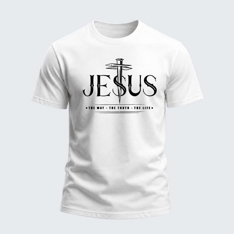 Heavyweight Cotton Tee - Jesus The Way The Truth The Life