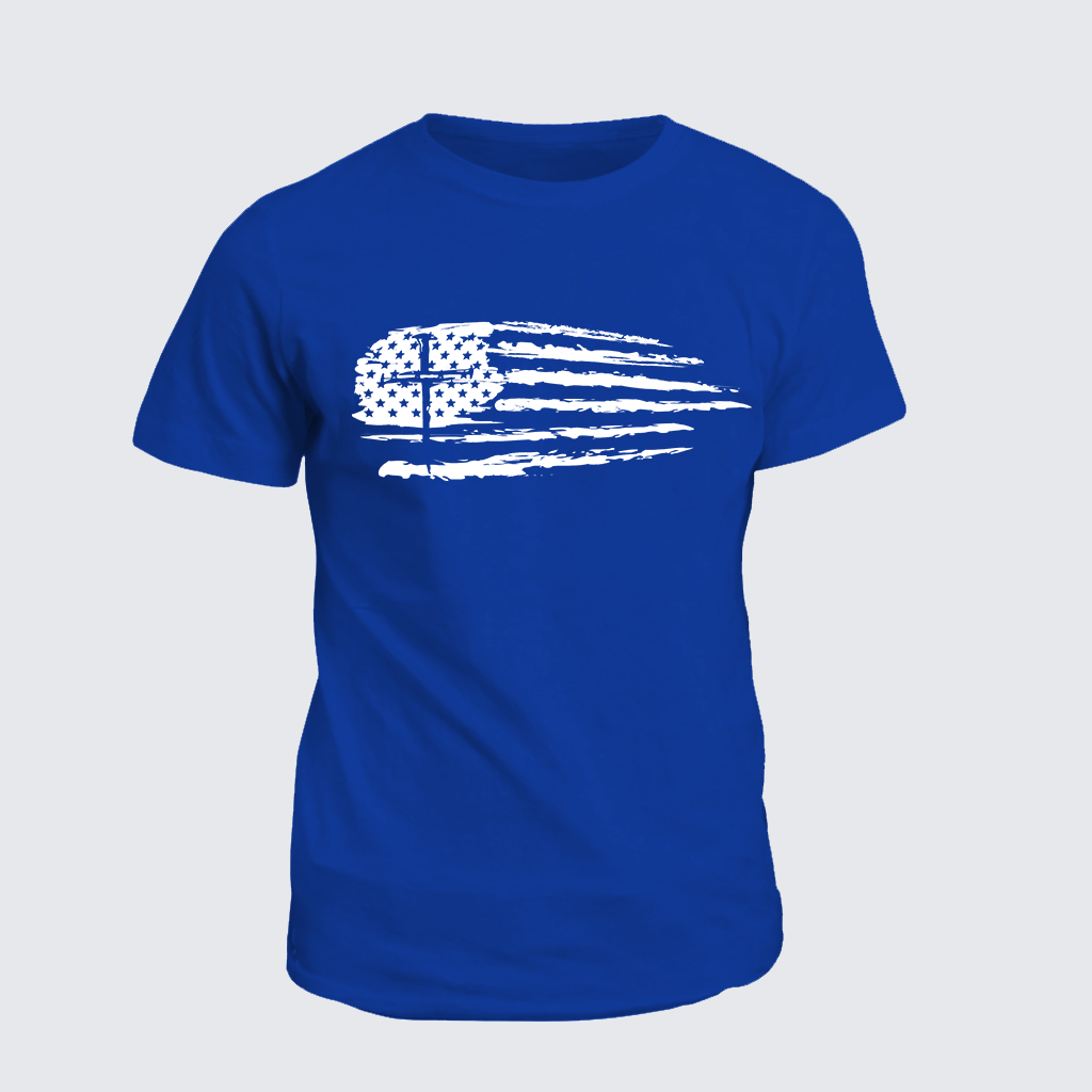 Tattered Flag Cross Jesus God Christian Cotton T-Shirt