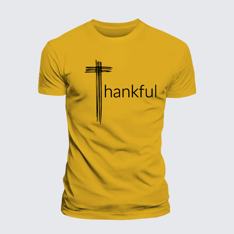 Thankful Cross Jesus God Christian Premium Mercerized Cotton Tee