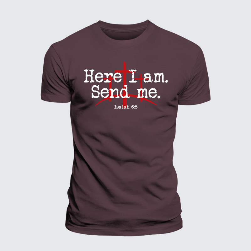 Here I Am Send Me - Bible Verse Isaiah 6:8 Jesus God Christian Premium Mercerized Cotton Tee