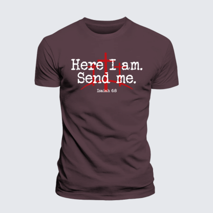 Here I Am Send Me - Bible Verse Isaiah 6:8 Jesus God Christian Premium Mercerized Cotton Tee