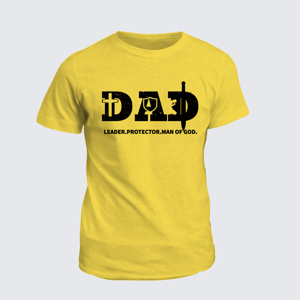 Dad-Leader Protector Man Of God Jesus God Christian Cotton T-Shirt
