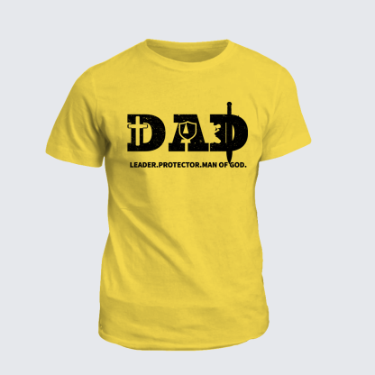 Dad-Leader Protector Man Of God Jesus God Christian Cotton T-Shirt