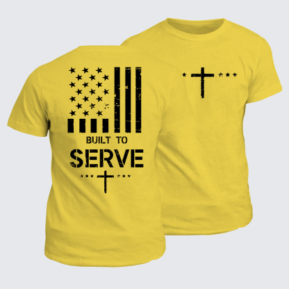 Built To Serve Flag Cross Jesus God Christian Cotton T-Shirt