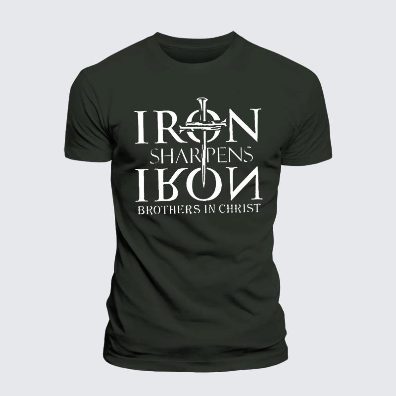 Iron Sharpens Iron Brothers in Christ Jesus God Christian Premium Mercerized Cotton Tee