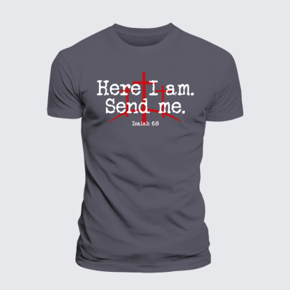 Here I Am Send Me - Bible Verse Isaiah 6:8 Jesus God Christian Premium Mercerized Cotton Tee