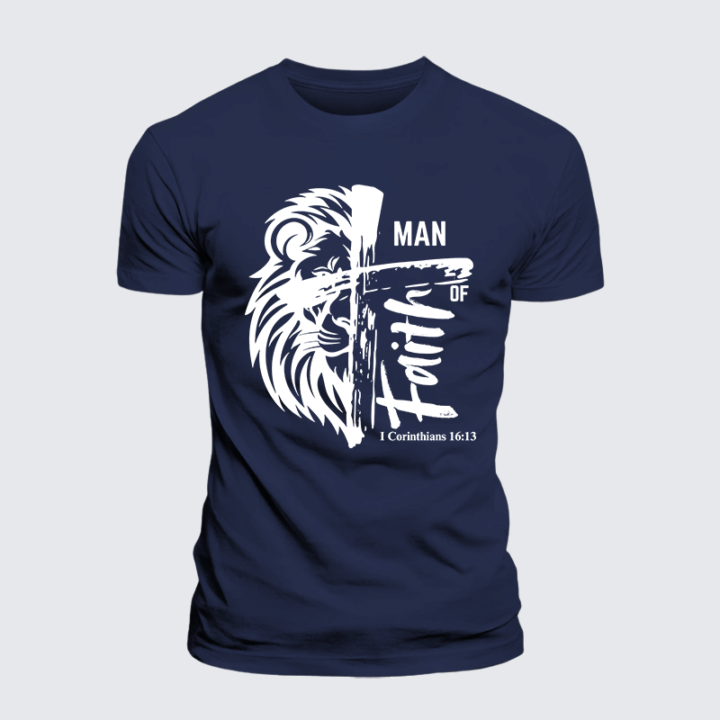 Man Of Faith Jesus God Christian Premium Mercerized Cotton Tee