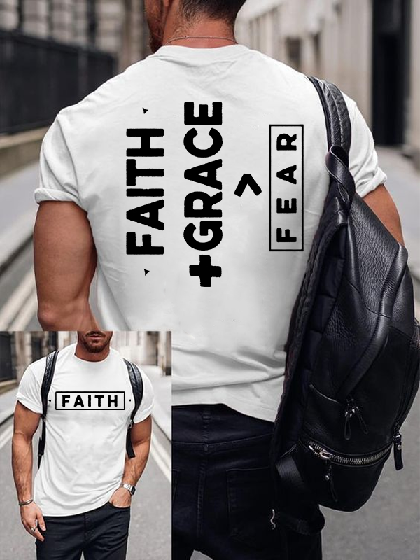 Faith + Grace ＞ Fear  Jesus God Christian Cotton T-Shirt