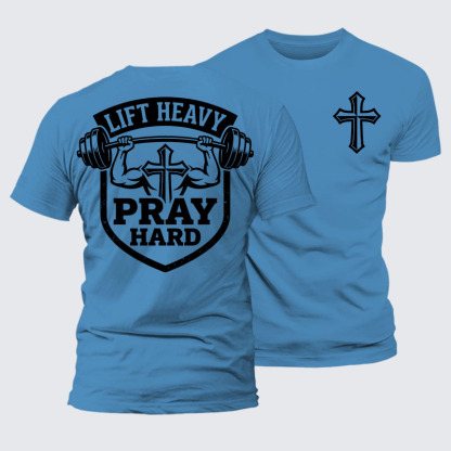 Lift Heavy Pray Hard Jesus God Christian – Premium Mercerized Cotton Tee