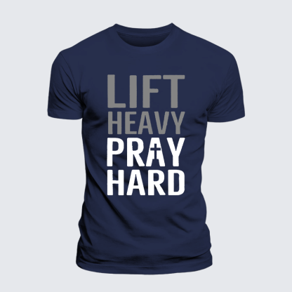 Lift Heavy, Pray Hard Jesus God Christian Premium Mercerized Cotton Tee