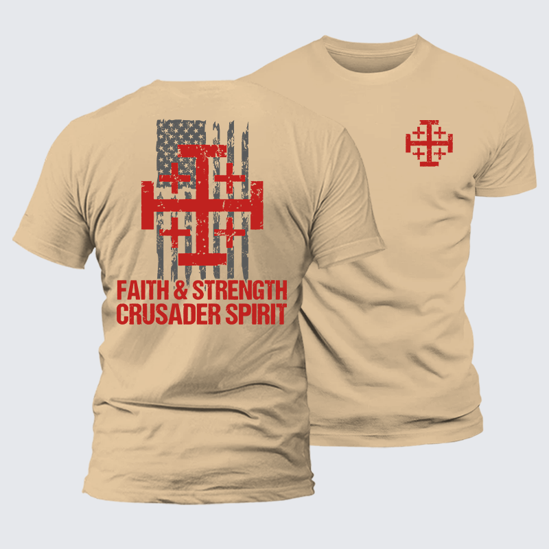 Faith &Strength Crusader Spirit Crusader Knight  Jesus God Christian Premium Mercerized Cotton Tee
