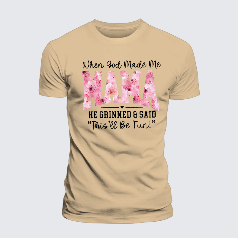 When God Made Me A Mama Jesus God Christian Premium Mercerized Cotton Tee