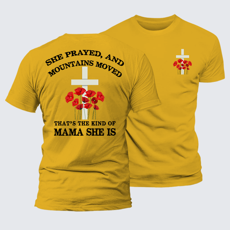 She Prayed, Mountains Moved Jesus God Christian Premium Mercerized Cotton Tee