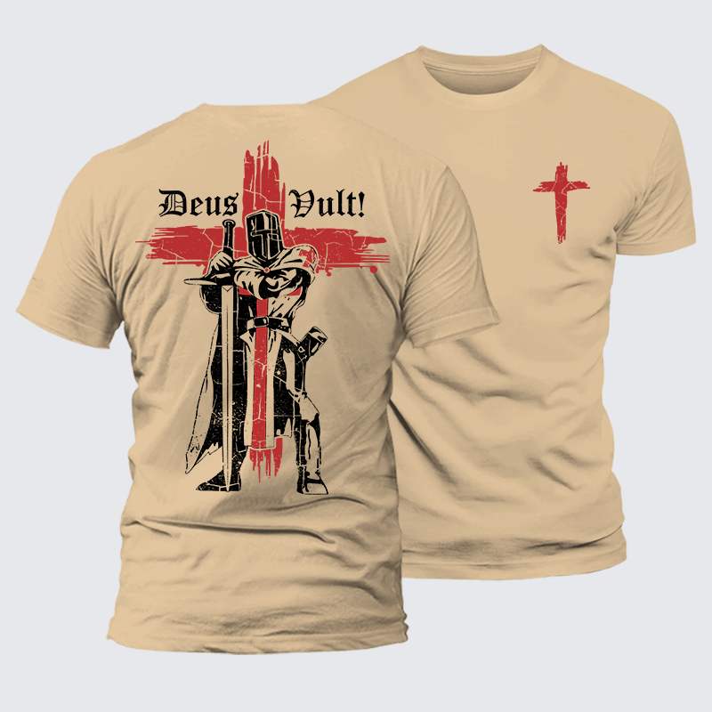 Deus Vult Crusader Jesus God Christian Premium Mercerized Cotton Tee
