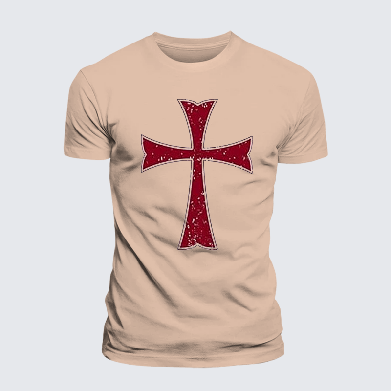 Knights Templar Crusader Cross Jesus God Christian Premium Mercerized Cotton Tee