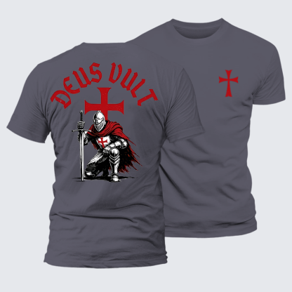 Templar Knight Crusader Deus Vult Jesus God Christian Premium Mercerized Cotton Tee