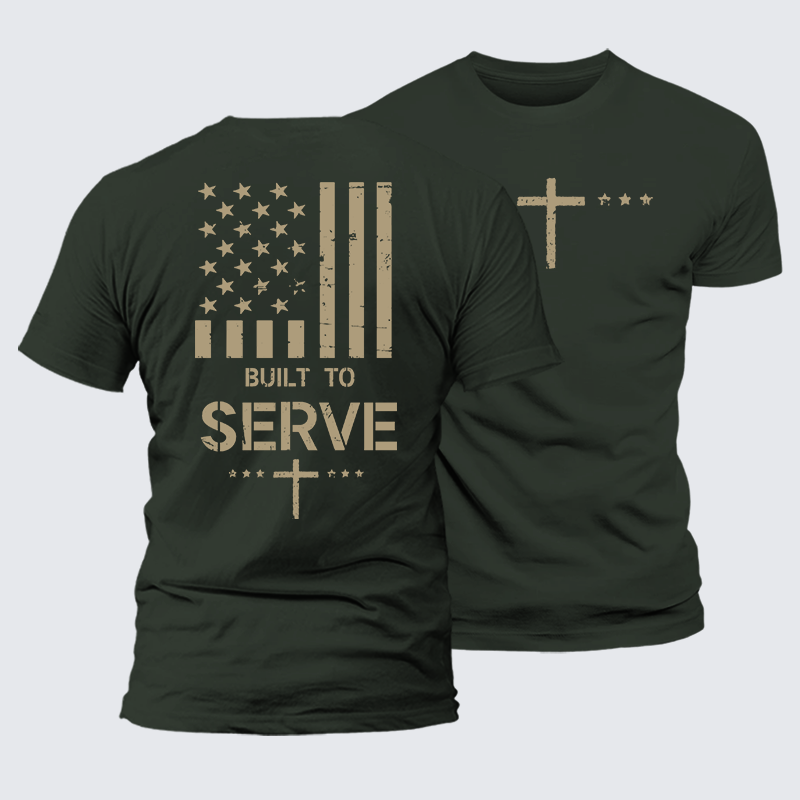 Built To Serve Flag Cross Jesus God Christian Premium Mercerized Cotton Tee