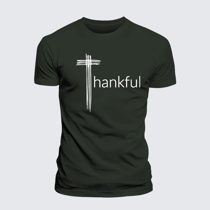 Thankful Cross Jesus God Christian Premium Mercerized Cotton Tee