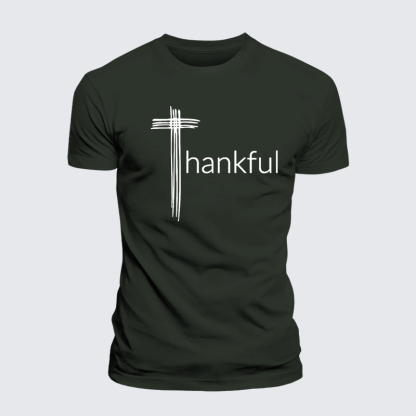 Thankful Cross Jesus God Christian Premium Mercerized Cotton Tee