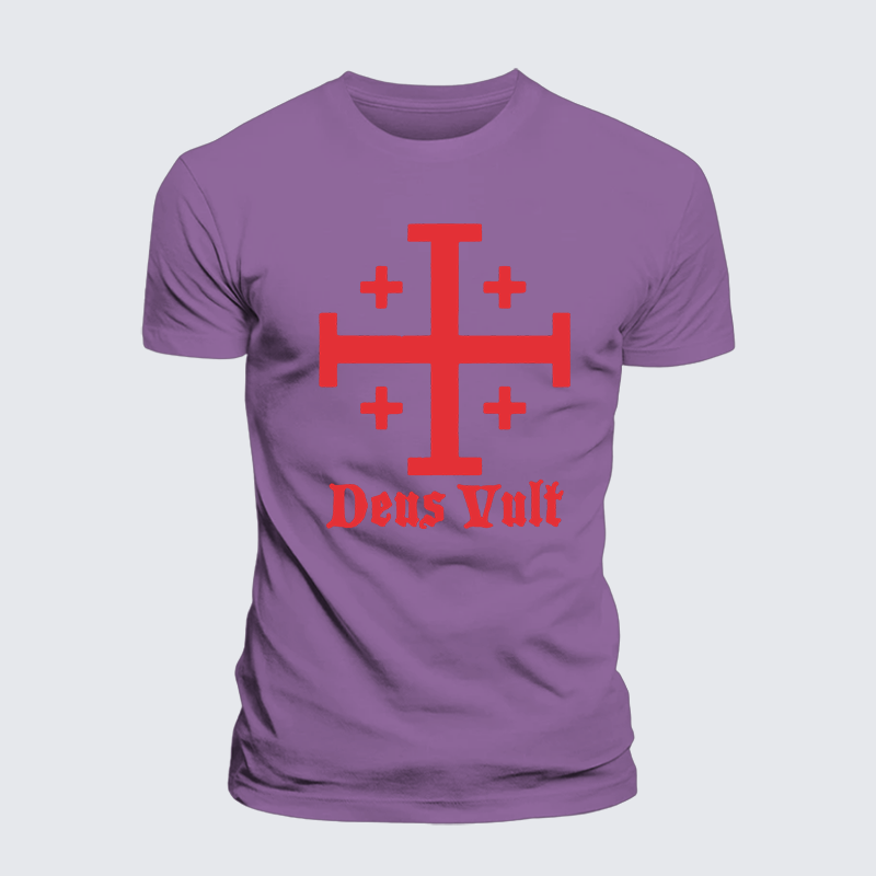 Jerusalem Cross Deus Vult Jesus God Christian Premium Mercerized Cotton Tee
