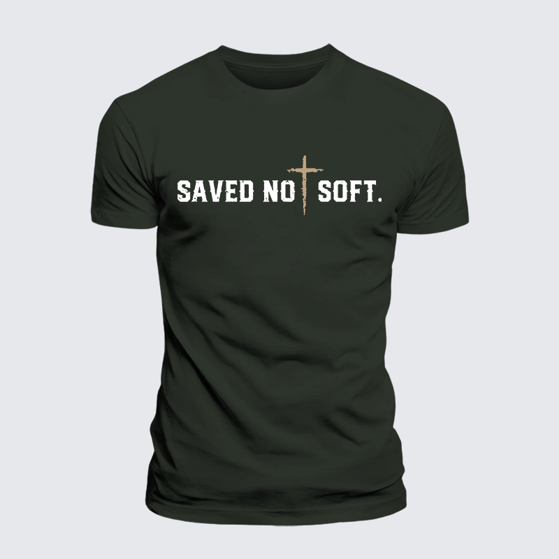 Saved Not Soft Jesus God Christian Premium Mercerized Cotton Tee