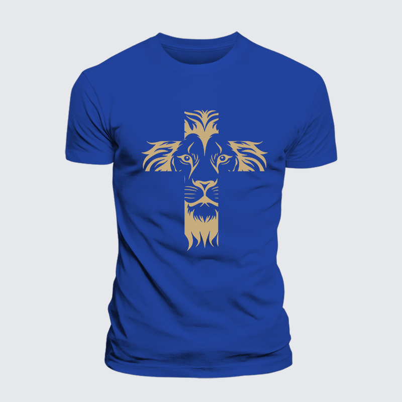 Lion Cross Jesus God Christian Cotton T-Shirt