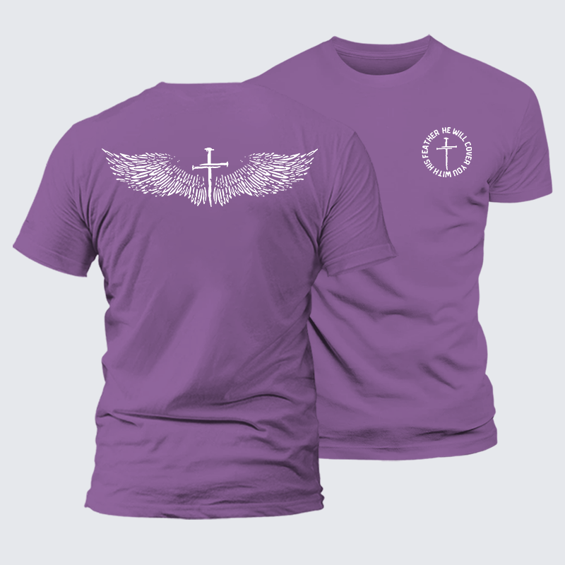 He Will Cover You With His Feather Jesus God Christian Premium Mercerized Cotton Tee