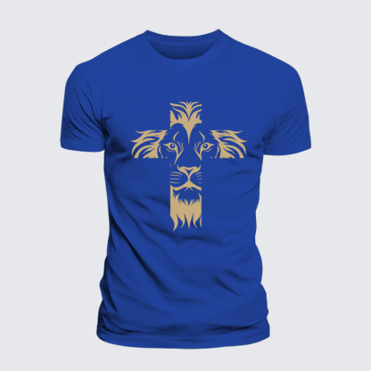 Lion Cross Jesus God Christian Cotton T-Shirt