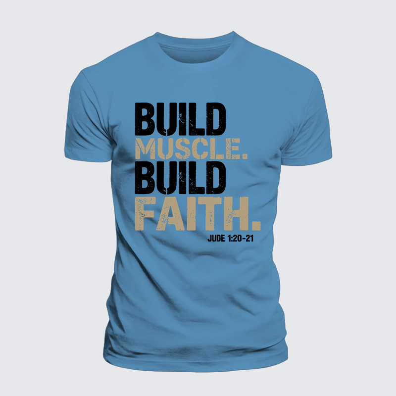 Build Muscle Build Faith Jesus God Christian Premium Mercerized Cotton Tee