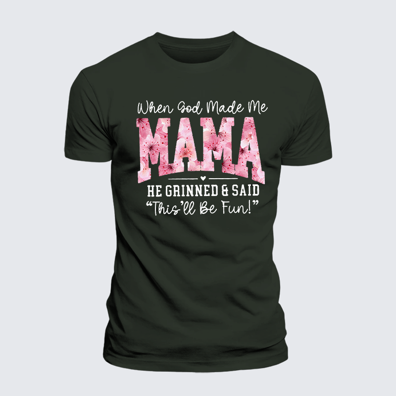 When God Made Me A Mama Jesus God Christian Premium Mercerized Cotton Tee