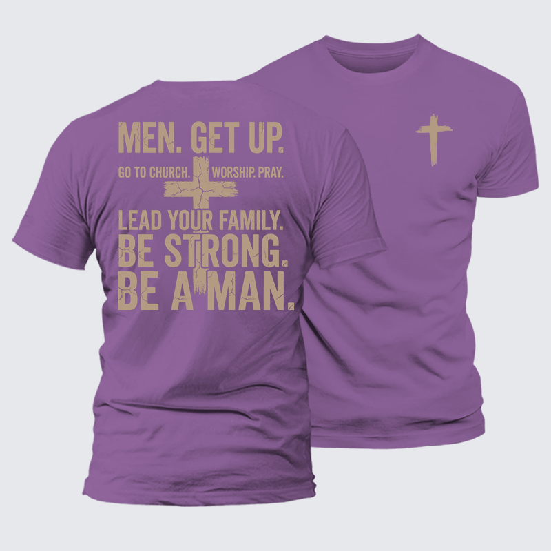 Men Get Up Jesus God Christian Premium Mercerized Cotton Tee