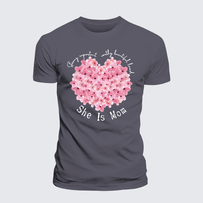 She Is Mom Strong Important Worthy Beautiful Loved Jesus God Christian Premium Mercerized Cotton Tee