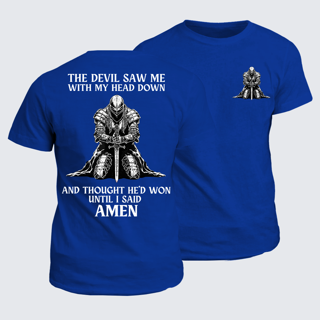 The Devil Saw Me Until I Said Amen Jesus God Christian Cotton T-Shirt