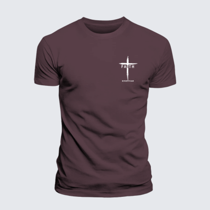 Faith Over Fear Cross  Jesus God Christian Premium Mercerized Cotton Tee