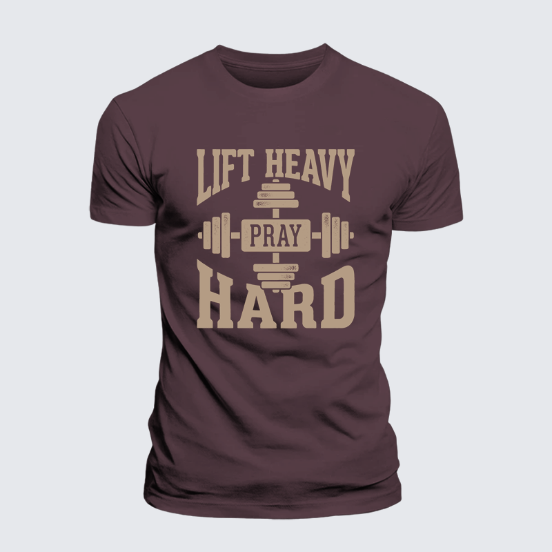 Lift Heavy Pray Hard Jesus God Christian Premium Mercerized Cotton Tee