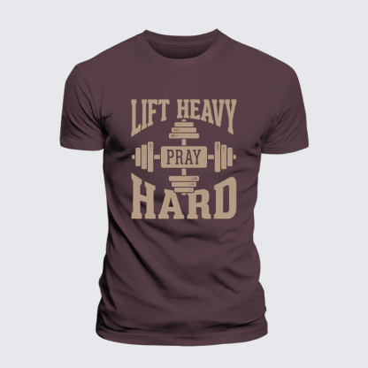 Lift Heavy Pray Hard Jesus God Christian Premium Mercerized Cotton Tee
