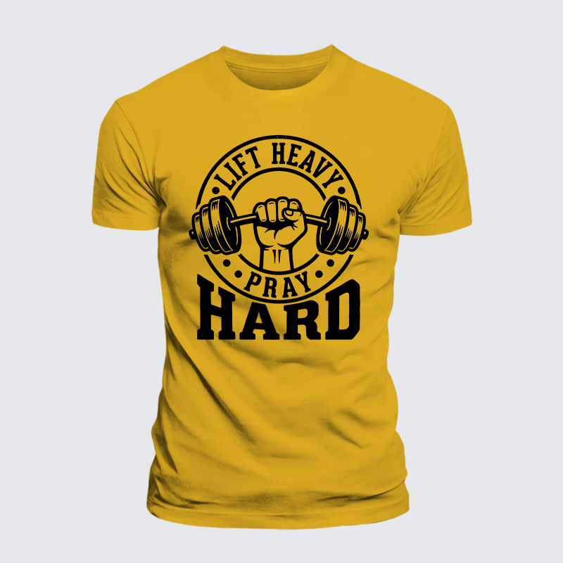 Lift Heavy Pray Hard Jesus God Christian Premium Mercerized Cotton Tee