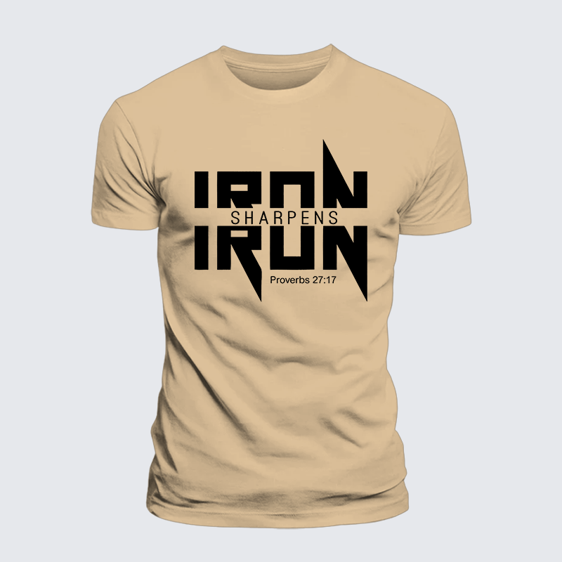 IRON SHARPENS IRON Proverbs 27:17 Jesus God Christian Premium Mercerized Cotton Tee