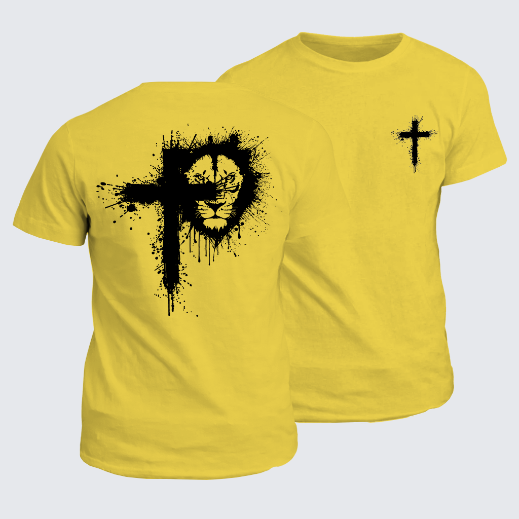 Lion of Faith Cross Jesus God Christian Cotton T-Shirt