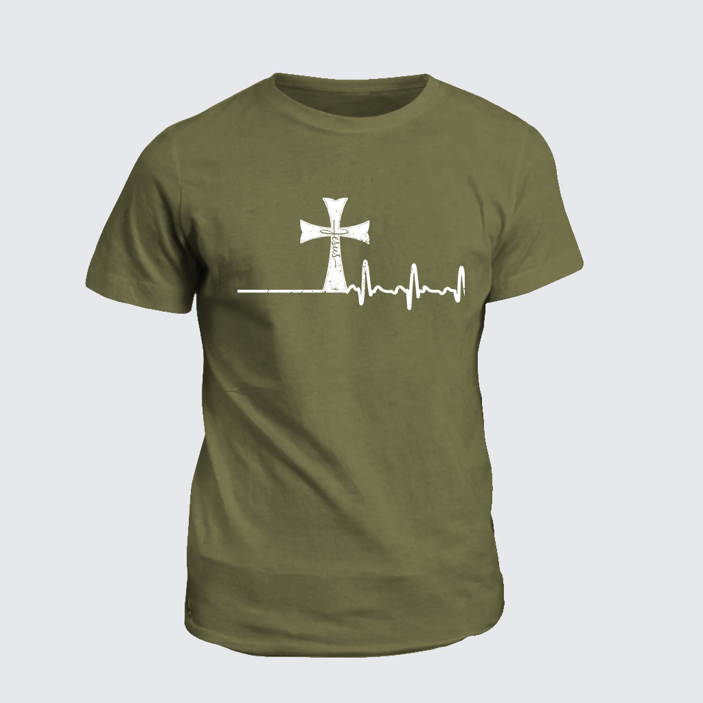 ECG Cross Knights Templar Crusader Jesus God Christian Cotton T-Shirt