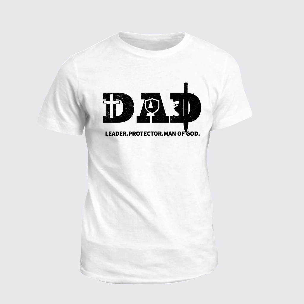 Dad-Leader Protector Man Of God Jesus God Christian Cotton T-Shirt