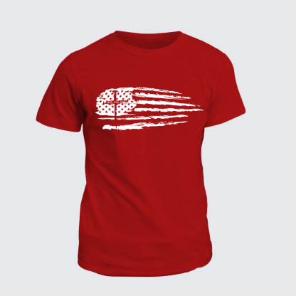 Tattered Flag Cross Jesus God Christian Cotton T-Shirt